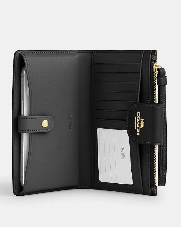 Phone Wallet In Signature Canvas Signature Canvas-Gold-Walnut-Black Signature Canvas-Gold-Walnut-Black