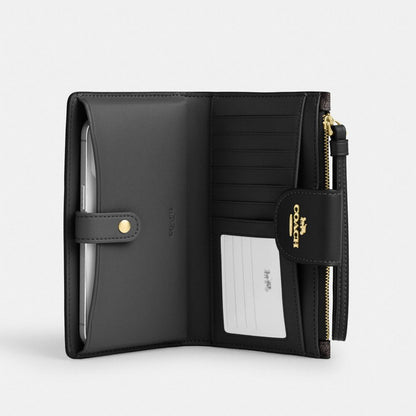 Coach Phone Wallet In Signature Canvas Gold Walnut Black