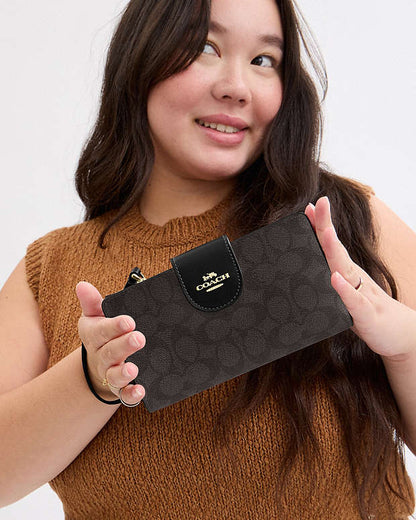 Phone Wallet In Signature Canvas Signature Canvas-Gold-Walnut-Black Signature Canvas-Gold-Walnut-Black