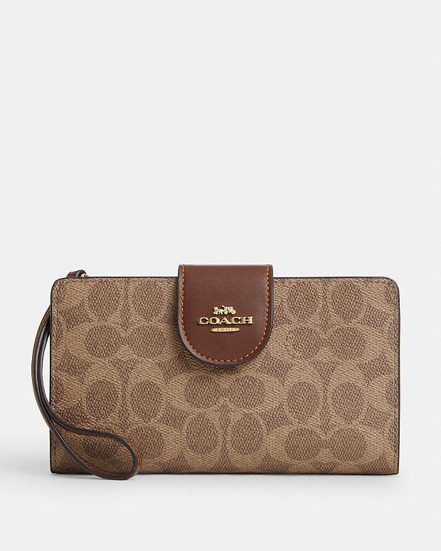Phone Wallet In Signature Canvas Signature Canvas-Gold-Tan-Brown Signature Canvas-Gold-Tan-Brown