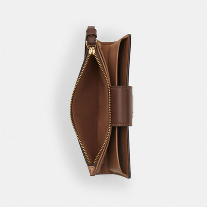 Coach Phone Wallet In Signature Canvas Gold Tan Brown