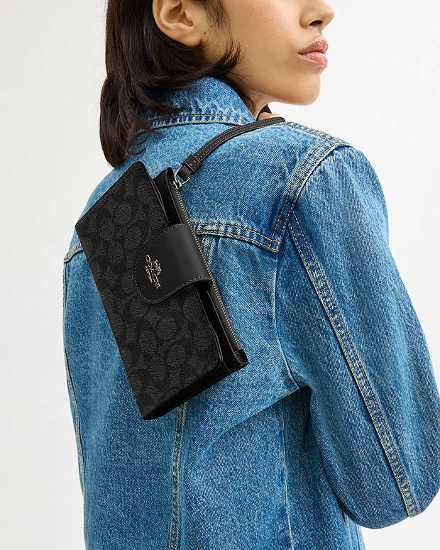 Phone Wallet In Signature Canvas Signature Canvas-Gunmetal-Charcoal-Black Signature Canvas-Gunmetal-Charcoal-Black