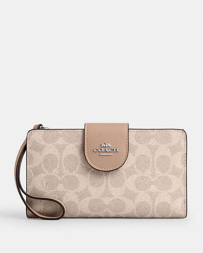 Phone Wallet In Signature Canvas Signature Canvas-Silver-Sand-Taupe Signature Canvas-Silver-Sand-Taupe