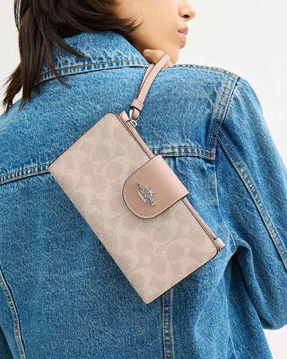 Phone Wallet In Signature Canvas Signature Canvas-Silver-Sand-Taupe Signature Canvas-Silver-Sand-Taupe