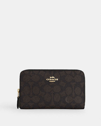 Medium Id Zip Wallet In Signature Canvas Signature Canvas-Gold-Walnut-Black Signature Canvas-Gold-Walnut-Black