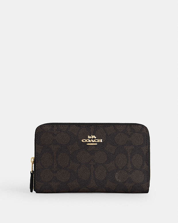Medium Id Zip Wallet In Signature Canvas Signature Canvas-Gold-Walnut-Black Signature Canvas-Gold-Walnut-Black