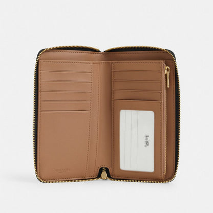 Coach Medium ID Zip Wallet In Signature Canvas Gold/Walnut/Black