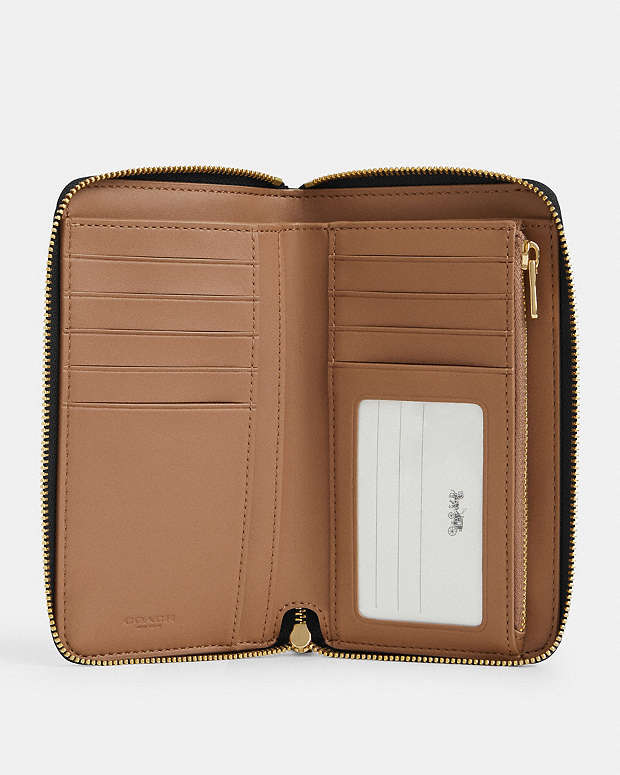 Medium Id Zip Wallet In Signature Canvas Signature Canvas-Gold-Walnut-Black Signature Canvas-Gold-Walnut-Black