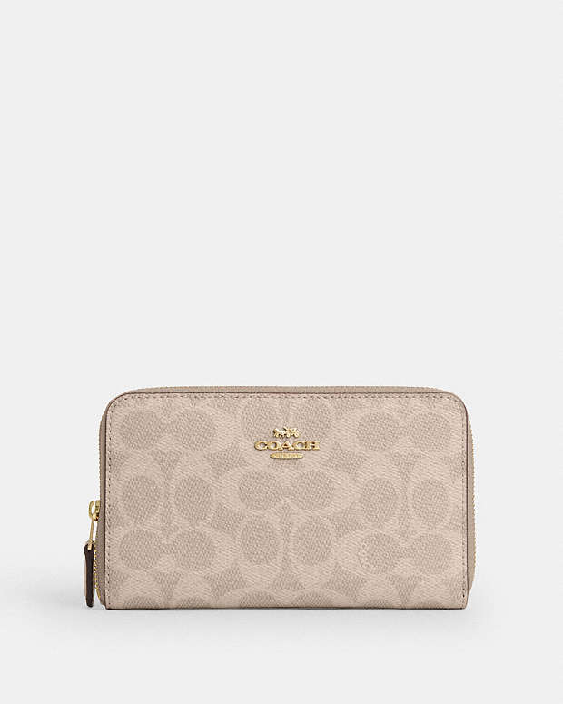 Medium Id Zip Wallet In Signature Canvas Signature Canvas-Gold-Sand-Chalk Signature Canvas-Gold-Sand-Chalk