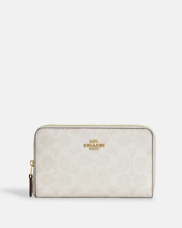 Medium Id Zip Wallet In Signature Canvas Signature Canvas-Gold-White-Chalk Signature Canvas-Gold-White-Chalk