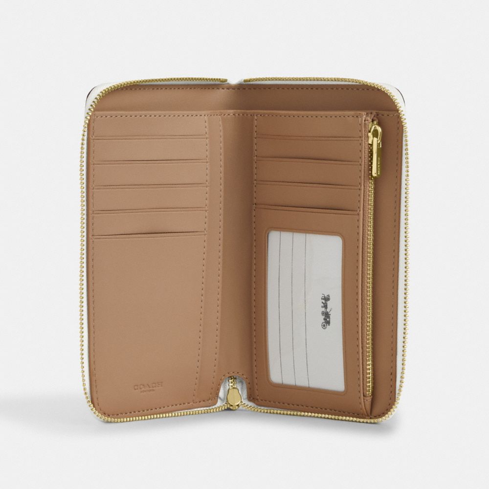 Coach Medium Id Zip Wallet In Signature Canvas Gold White Chalk