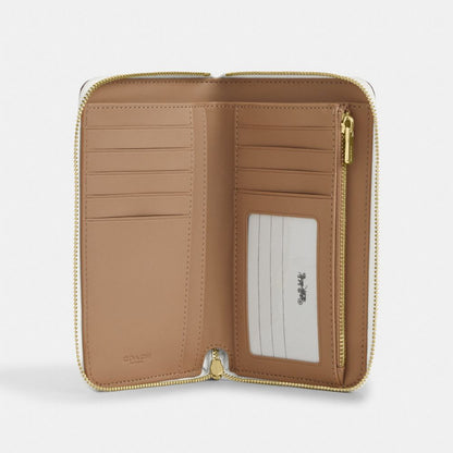 Coach Medium Id Zip Wallet In Signature Canvas Gold White Chalk
