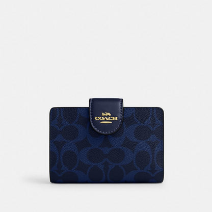 Coach Medium Corner Zip Wallet In Signature Canvas Gold/Navy