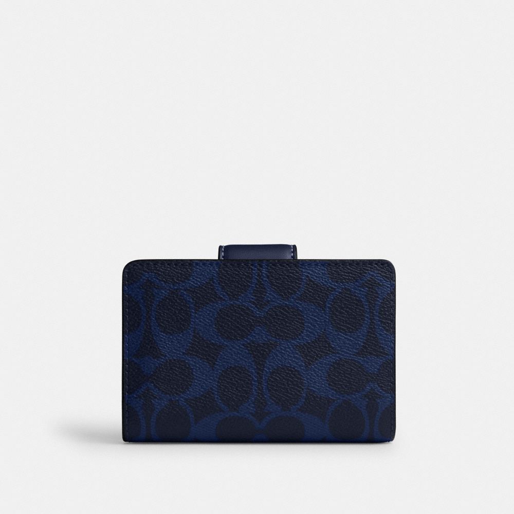 Coach Medium Corner Zip Wallet In Signature Canvas Gold/Navy