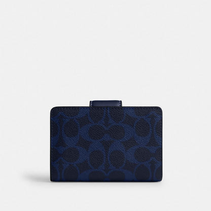 Coach Medium Corner Zip Wallet In Signature Canvas Gold/Navy