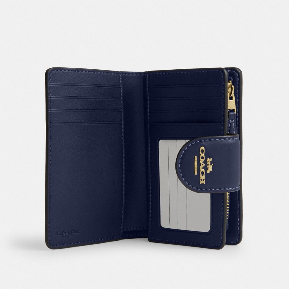 Coach Medium Corner Zip Wallet In Signature Canvas Gold/Navy