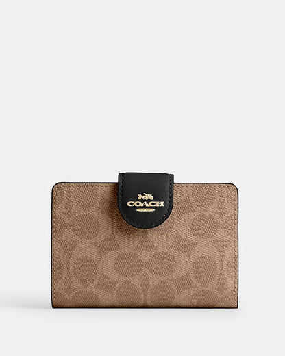 Medium Corner Zip Wallet In Signature Canvas Signature Canvas-Gold-Tan-Black Signature Canvas-Gold-Tan-Black