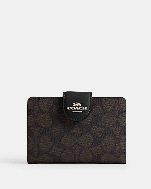 Medium Corner Zip Wallet In Signature Canvas Signature Canvas-Gold-Walnut-Black Signature Canvas-Gold-Walnut-Black