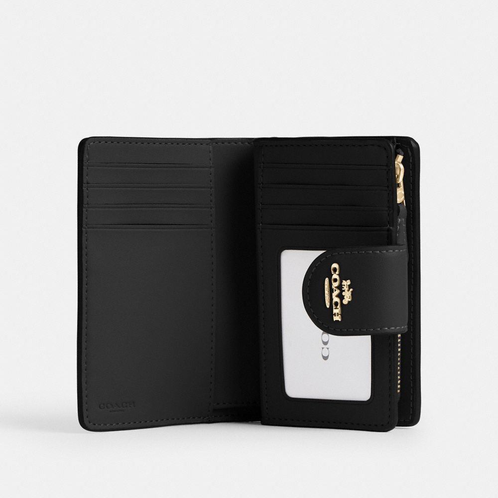 Coach Medium Corner Zip Wallet In Signature Canvas Gold/Walnut/Black