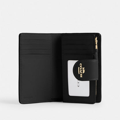 Coach Medium Corner Zip Wallet In Signature Canvas Gold/Walnut/Black