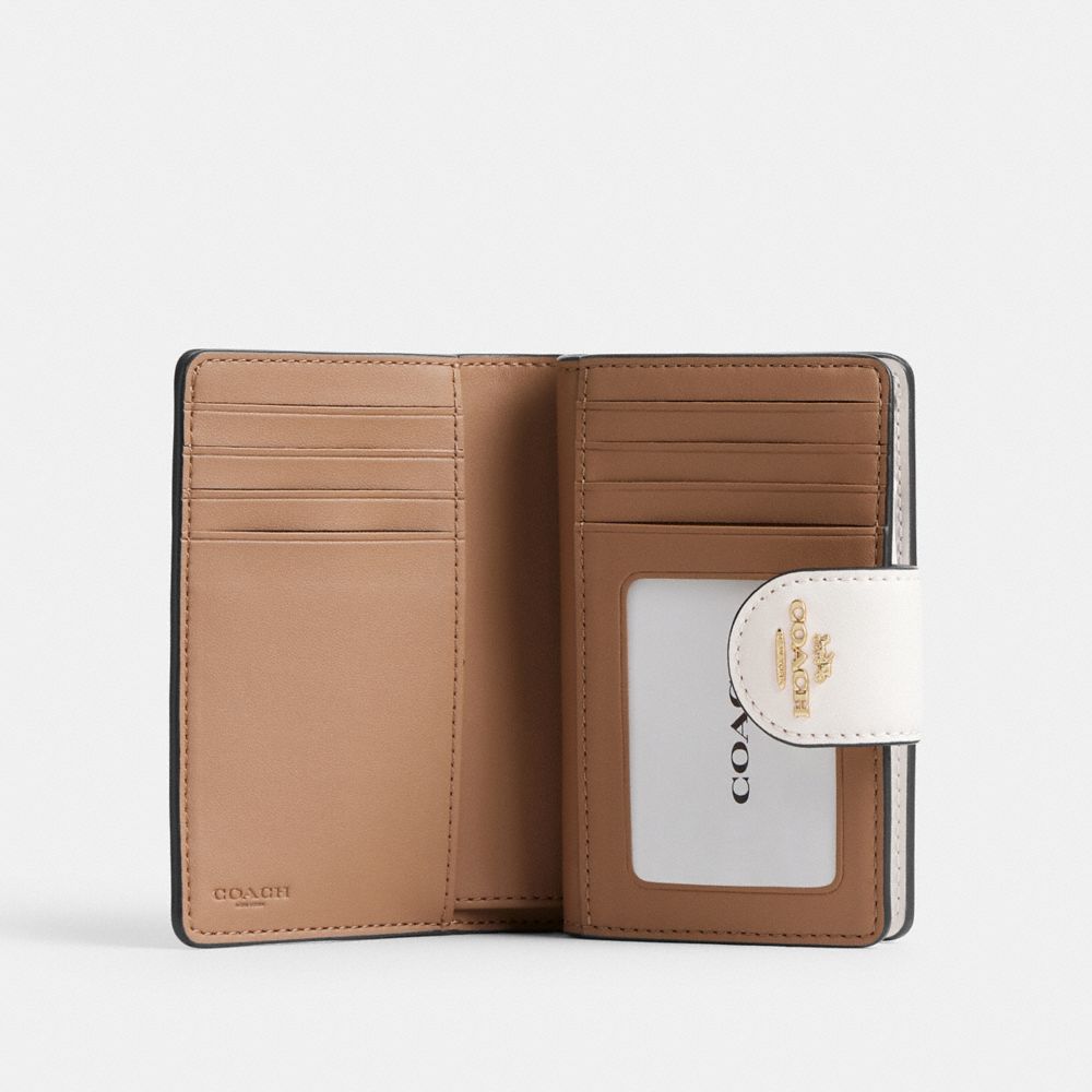 Coach Medium Corner Zip Wallet In Signature Canvas Gold/Sand/Chalk