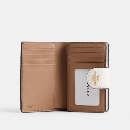 Coach Medium Corner Zip Wallet In Signature Canvas Gold/Sand/Chalk