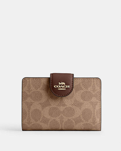 Medium Corner Zip Wallet In Signature Canvas Signature Canvas-Gold-Tan-Brown Signature Canvas-Gold-Tan-Brown
