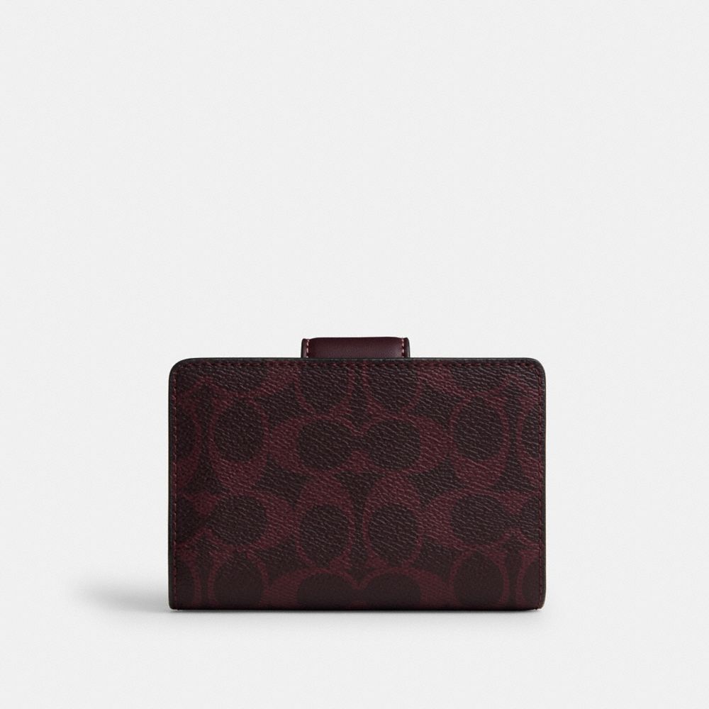 Coach Medium Corner Zip Wallet In Signature Canvas Gold/Black Currant