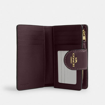 Coach Medium Corner Zip Wallet In Signature Canvas Gold/Black Currant