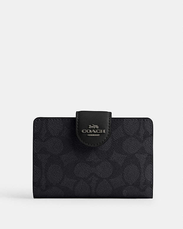 Medium Corner Zip Wallet In Signature Canvas Signature Canvas-Gunmetal-Charcoal-Black Signature Canvas-Gunmetal-Charcoal-Black