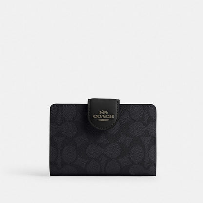 Coach Medium Corner Zip Wallet In Signature Canvas Gunmetal/Charcoal/Black