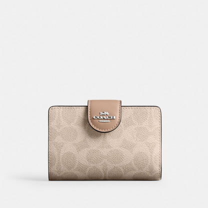 Coach Medium Corner Zip Wallet In Signature Canvas Silver Sand Taupe