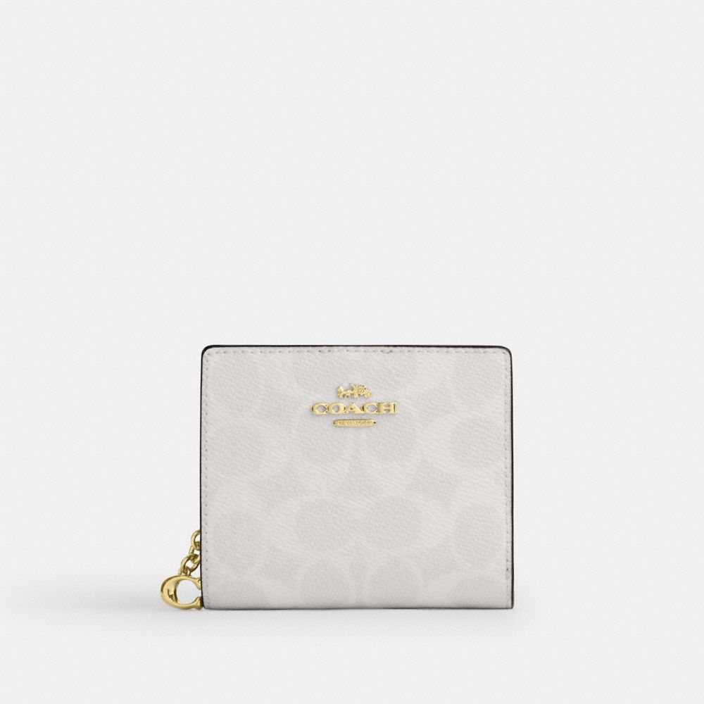 Coach Snap Wallet In Signature Canvas Gold/White/Chalk