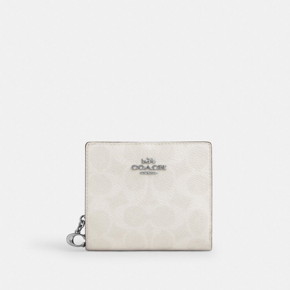 Coach Snap Wallet In Signature Canvas Silver White Chalk