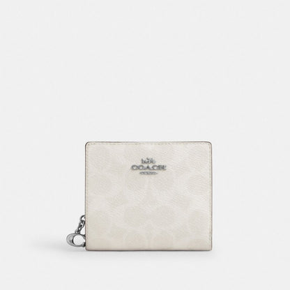 Coach Snap Wallet In Signature Canvas Silver White Chalk