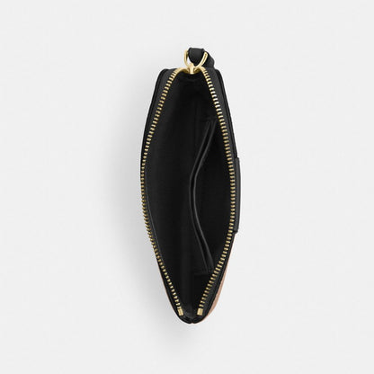 Coach Corner Zip Wristlet In Signature Canvas With Stripe Gold/Tan/Black