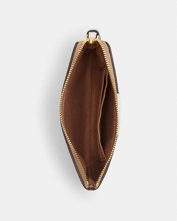Corner Zip Wristlet In Signature Canvas With Stripe Signature Canvas-Gold-Sand-Chalk Signature Canvas-Gold-Sand-Chalk