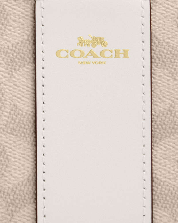 Corner Zip Wristlet In Signature Canvas With Stripe Signature Canvas-Gold-Sand-Chalk Signature Canvas-Gold-Sand-Chalk