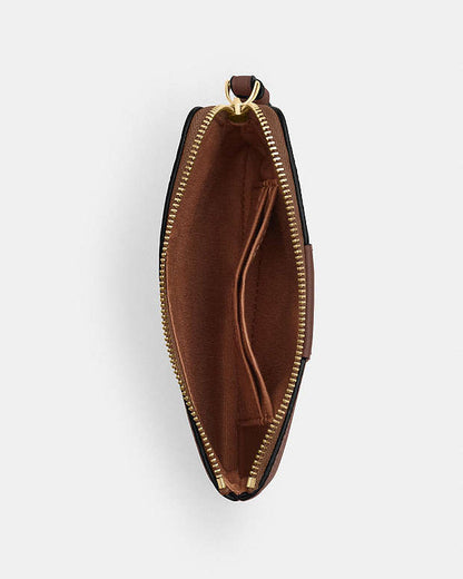 Corner Zip Wristlet In Signature Canvas With Stripe Signature Canvas-Gold-Tan-Brown Signature Canvas-Gold-Tan-Brown