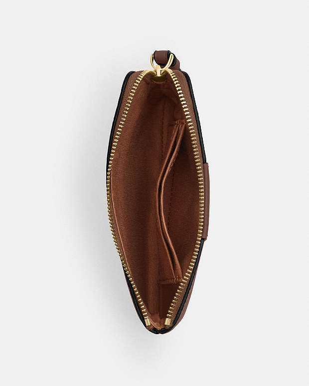 Corner Zip Wristlet In Signature Canvas With Stripe Signature Canvas-Gold-Tan-Brown Signature Canvas-Gold-Tan-Brown