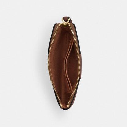 Coach Corner Zip Wristlet In Signature Canvas With Stripe Gold/Tan/Brown