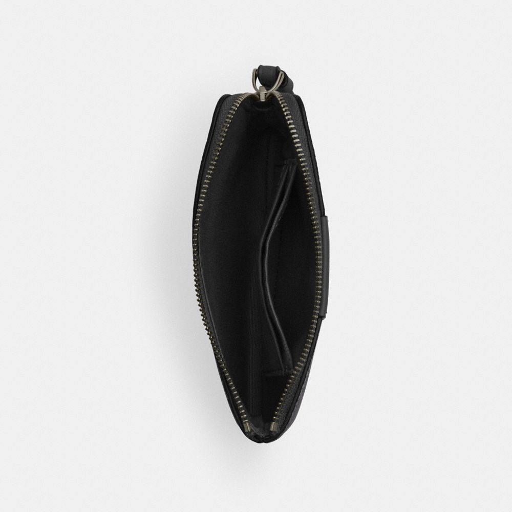 Coach Corner Zip Wristlet In Signature Canvas With Stripe Gunmetal/Charcoal/Black