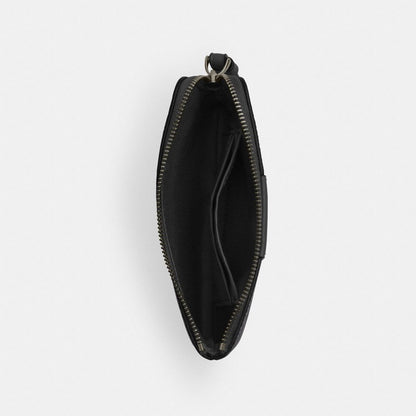 Coach Corner Zip Wristlet In Signature Canvas With Stripe Gunmetal/Charcoal/Black