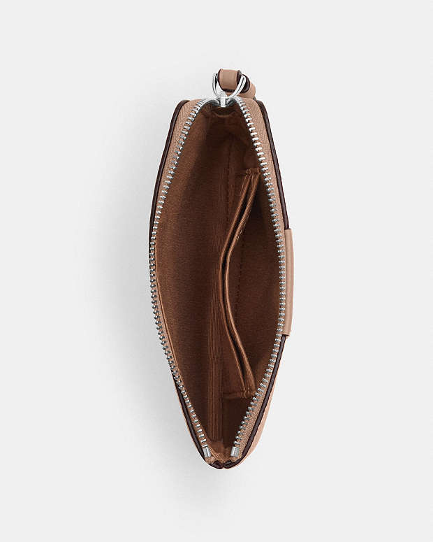 Corner Zip Wristlet In Signature Canvas With Stripe Signature Canvas-Silver-Sand-Taupe Signature Canvas-Silver-Sand-Taupe