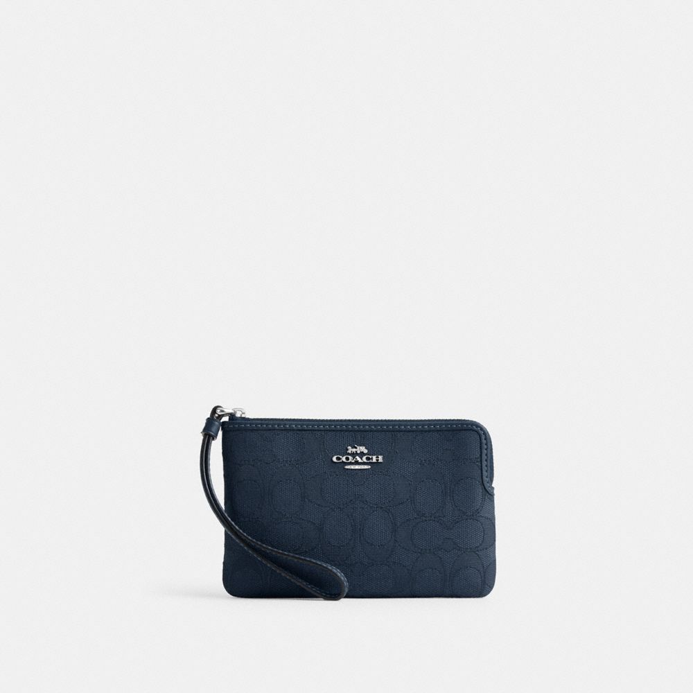 Corner Zip Wristlet In Signature Jacquard Non Leather-Silver-Denim-Dark Denim Non Leather-Silver-Denim-Dark Denim