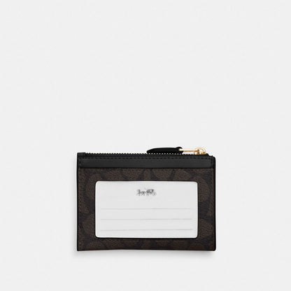 Coach Mini Skinny Id Case In Signature Canvas Gold Walnut Black