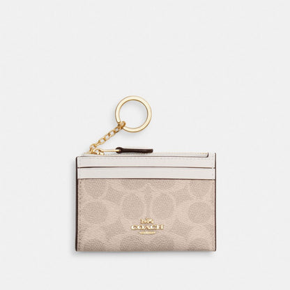 Coach Mini Skinny Id Case In Signature Canvas Gold Sand Chalk