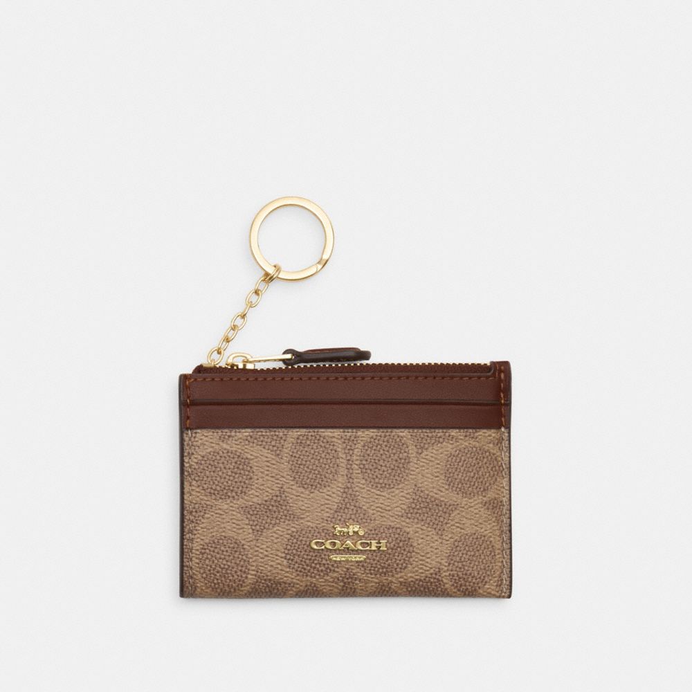 Coach Mini Skinny ID Case In Signature Canvas Gold/Tan/Brown