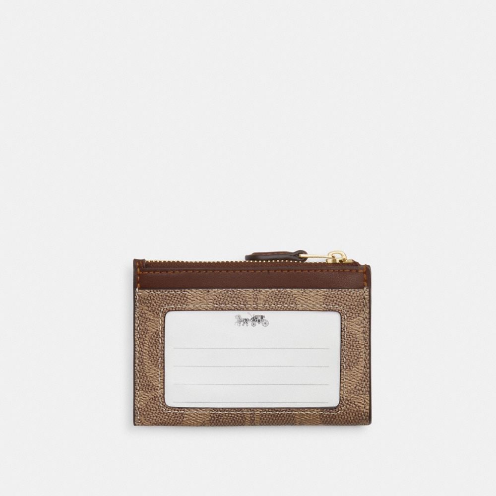 Coach Mini Skinny ID Case In Signature Canvas Gold/Tan/Brown