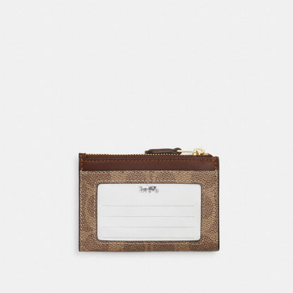 Coach Mini Skinny ID Case In Signature Canvas Gold/Tan/Brown